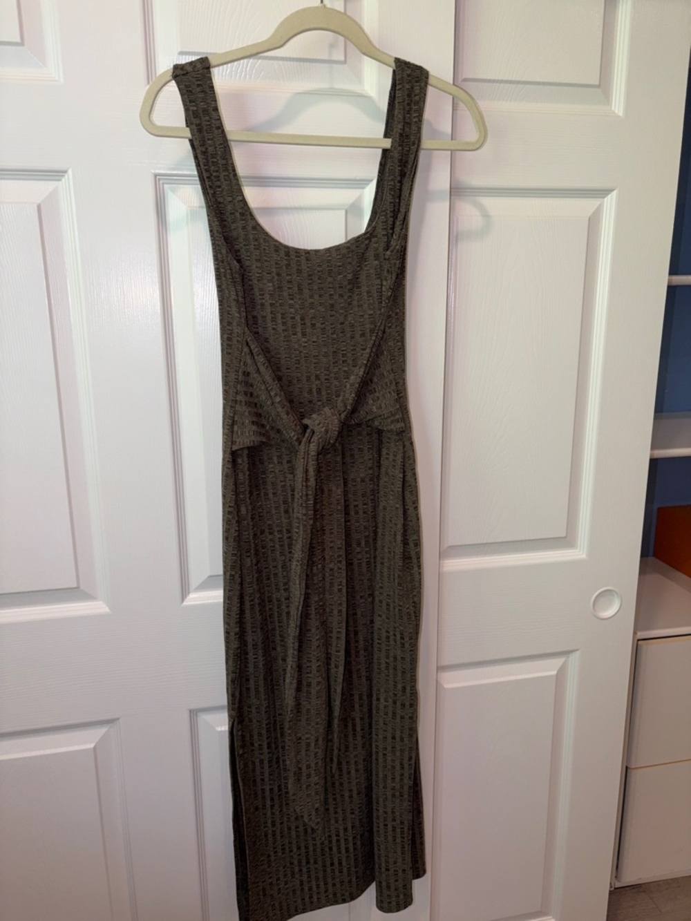 MINKPINK Olive Ribbed V-Neck Wrap Dress